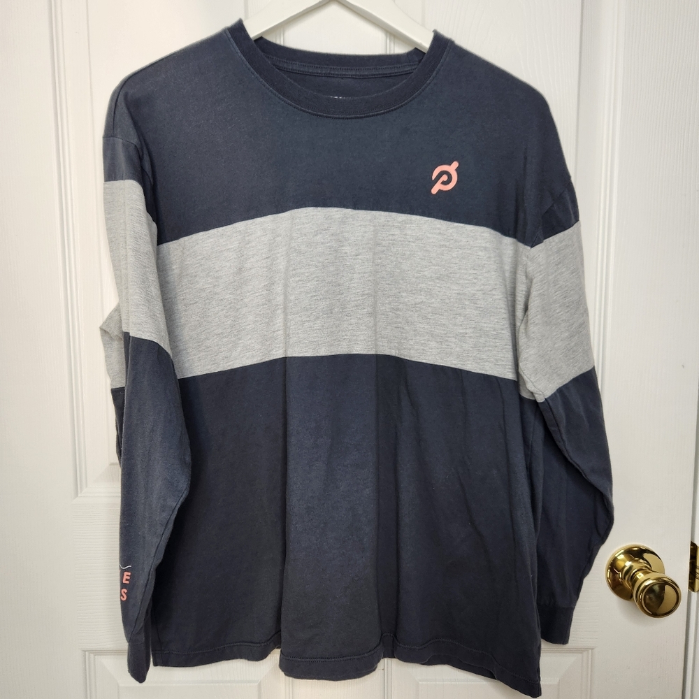 Peloton Navy Gray Stripe Block Color Long Sleeve Shirt Make Waves Size XL - Picture 3 of 5
